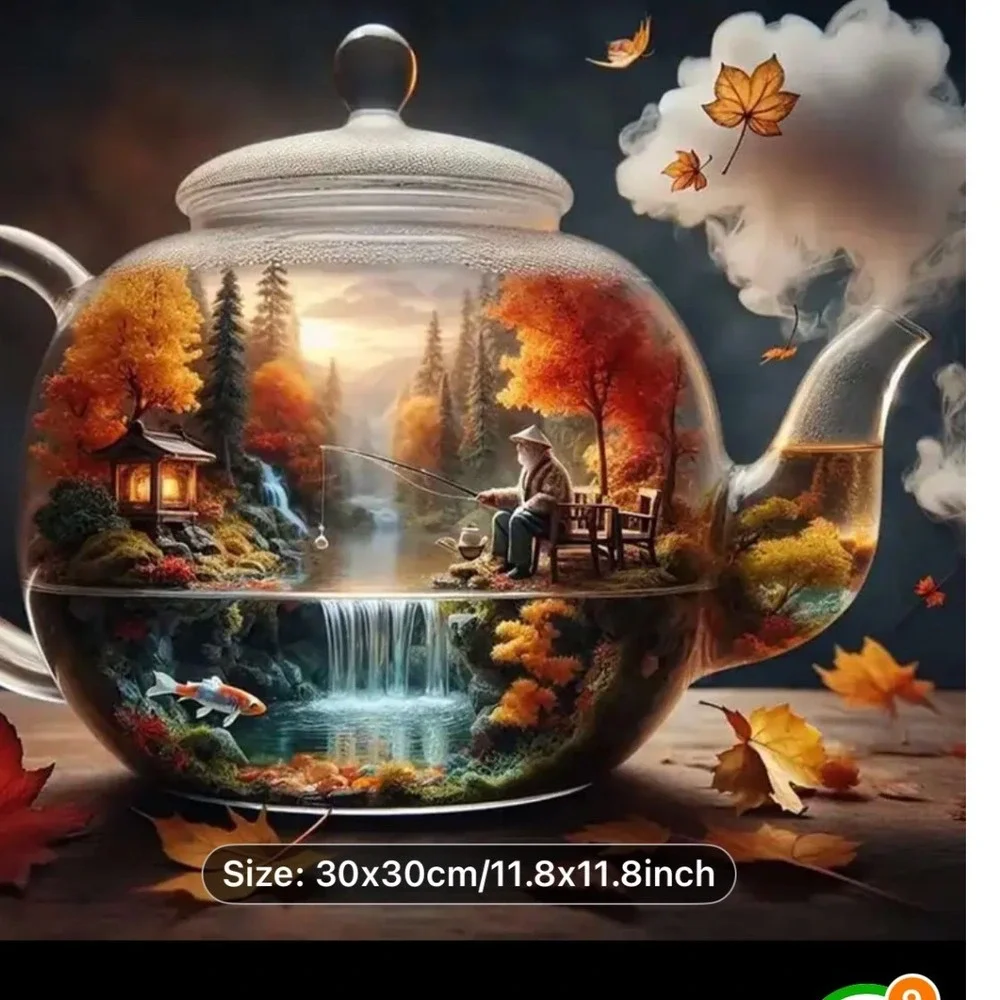 DIY Diamond Painting Kit Teapot Landscape Full Round Drill Art 30X30‎